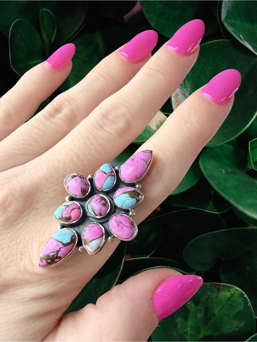 Cotton Candy Turquoise Large Statement Ring | 925 Sterling Silver | Festival New